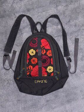 Dakine Youth Mini Backpack Purse Charcoal Grey Hawaiian Floral Hibiscus Print